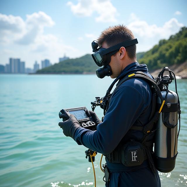 Marine scientist taking samples in a clean ocean environment